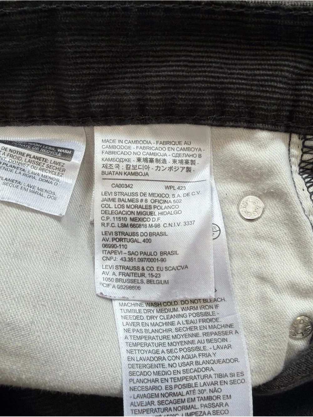 Levi's 514 Men's 34 Black Corduroy Straight Fit Pants Fall Classic
